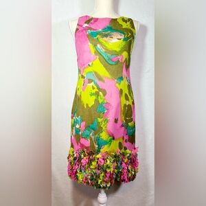 Taylor Dress Women’s size 2 Green and Pink Ruffle Detail at Hem Sleeveless